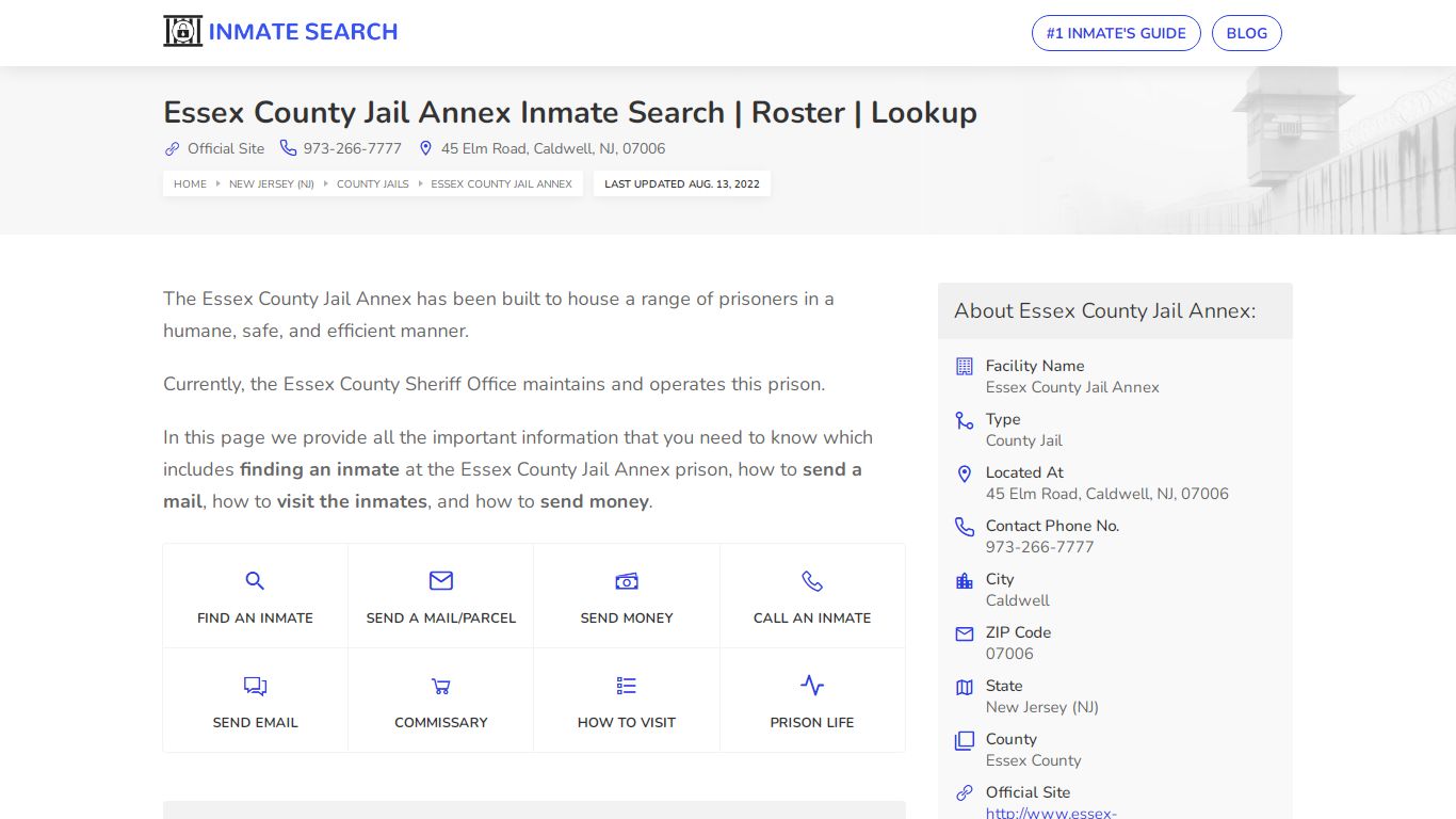 Essex County Jail Annex Inmate Search | Roster | Lookup